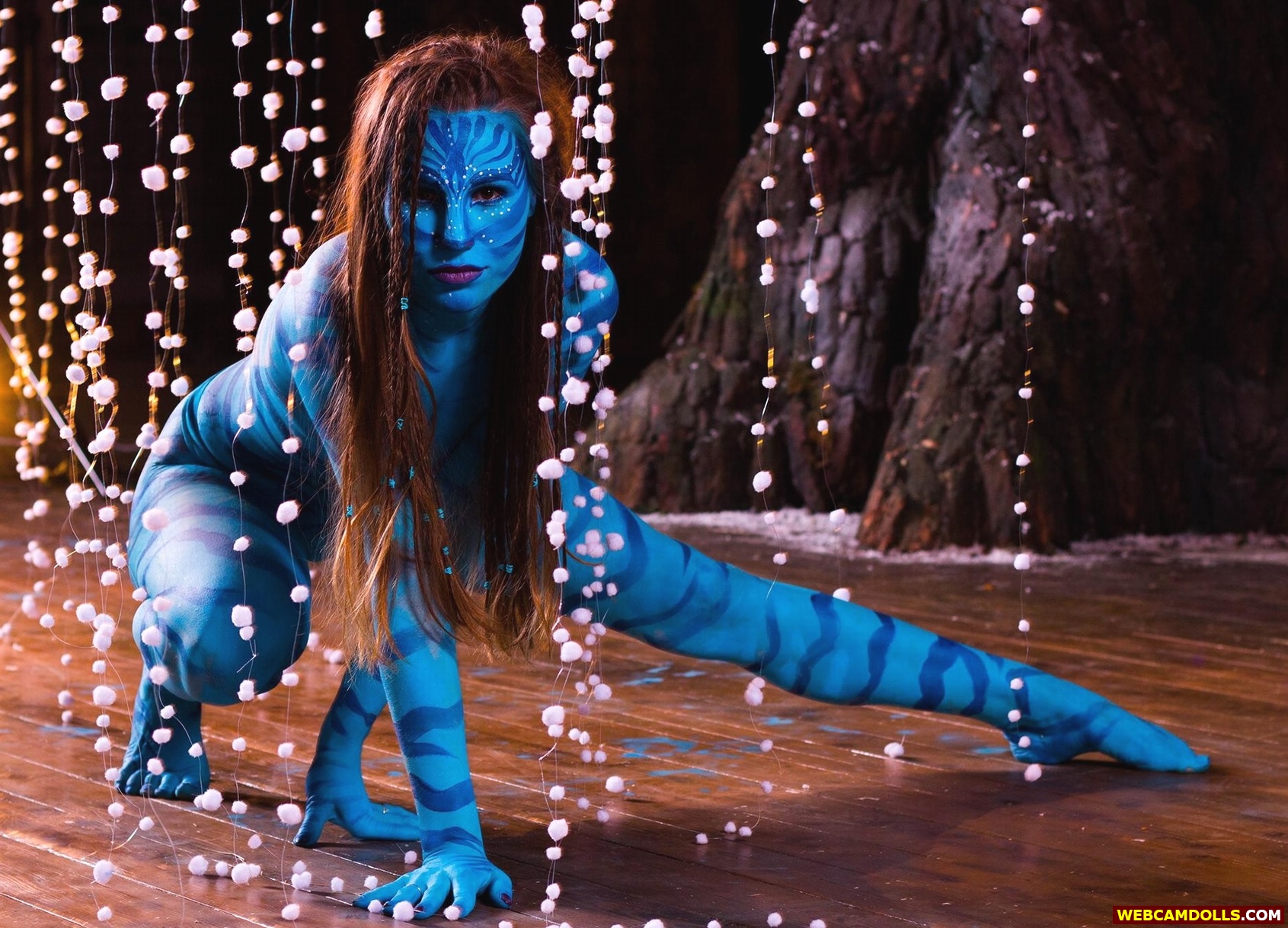 Redhead Girl in Neytiri Navi Avatar Body Paint Costume on Webcamdolls