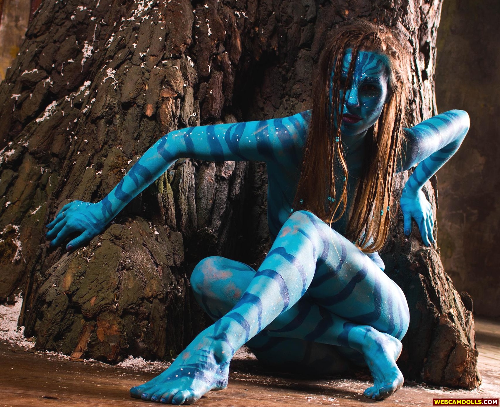 Redhead Girl in Neytiri Navi Avatar Bodypainting Costume on Webcamdolls